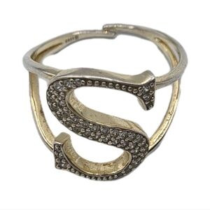 Sterling Silver Womens Ring Initial Cursive S Studded Adjustable Elegant Mothers